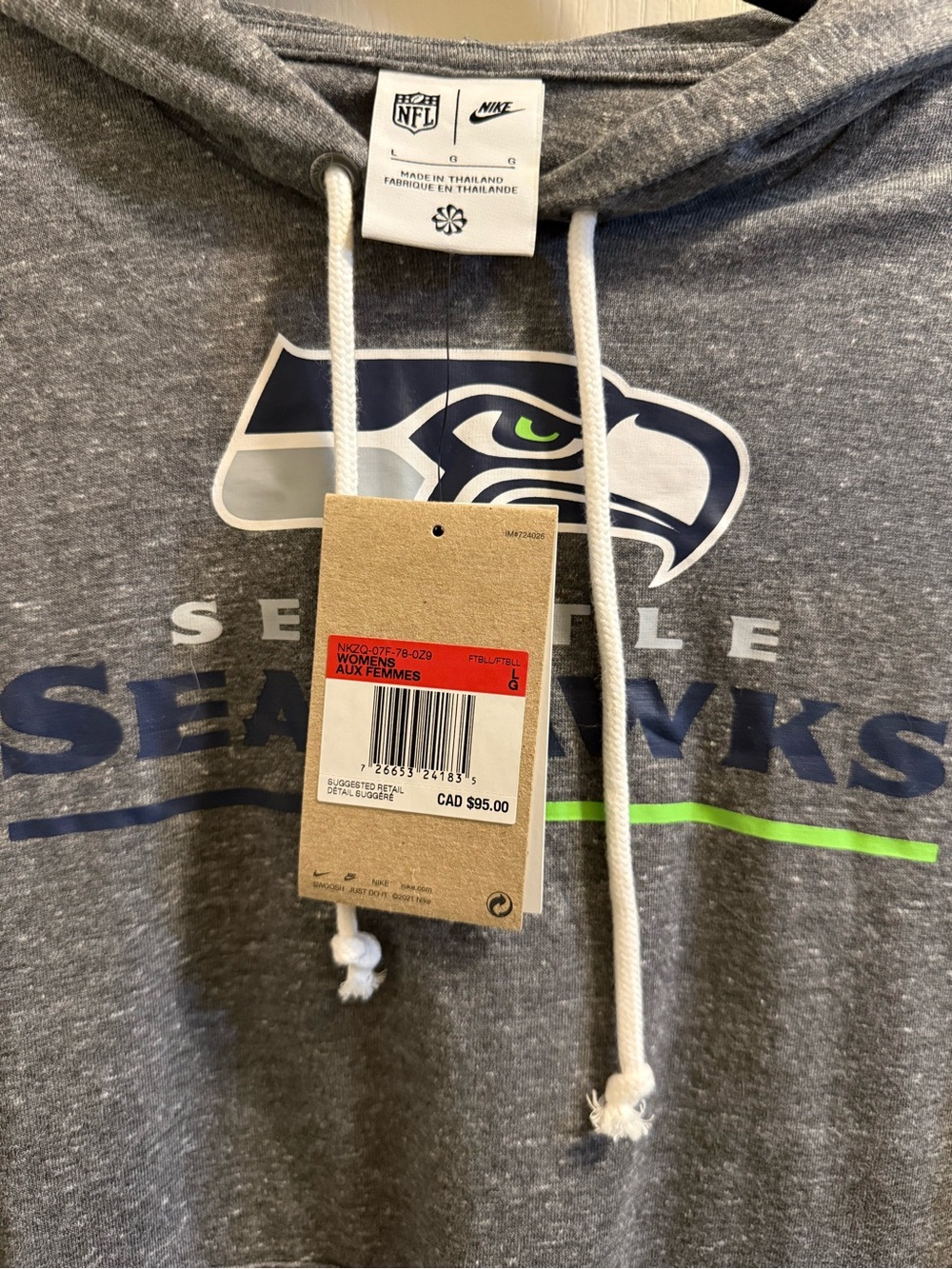 Nike Gray Seattle Seahawks Lightweight Pullover with Hood - Picture 4 of 6
